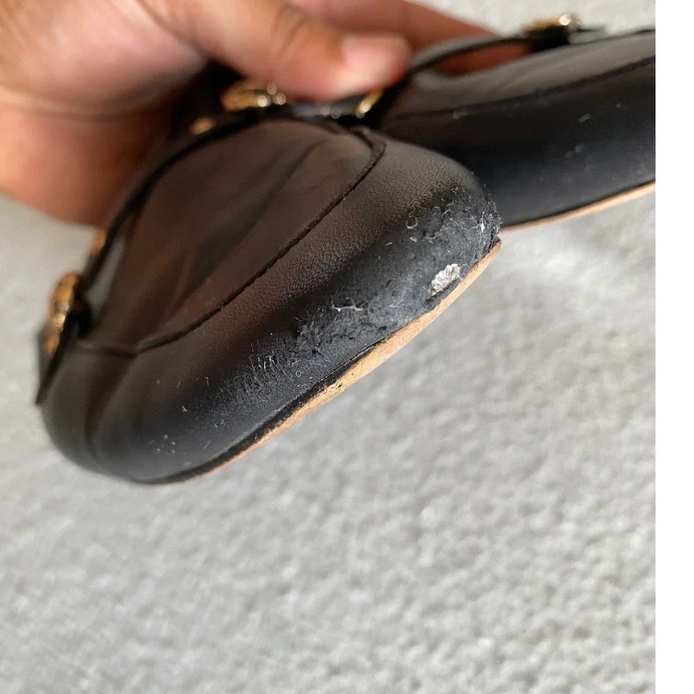 Coach Mule Loafers Womens 8 Black Leather Pointed Toe Grommet Strap Slip On Flat